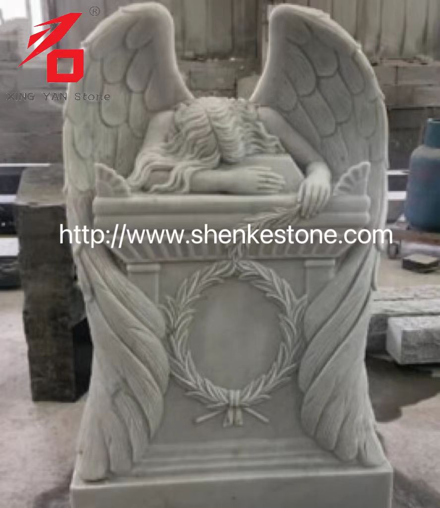 Koop White Marble Weeping Angel -standbeeld van Haobo Factory