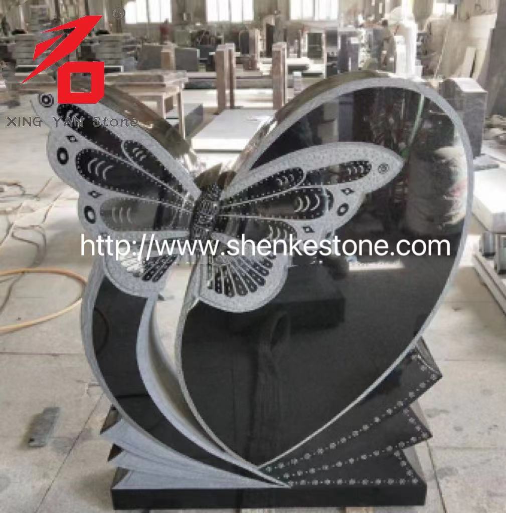 China Xingyan - Artistic Butterfly hartvormige stenen snijwerk grafsteen