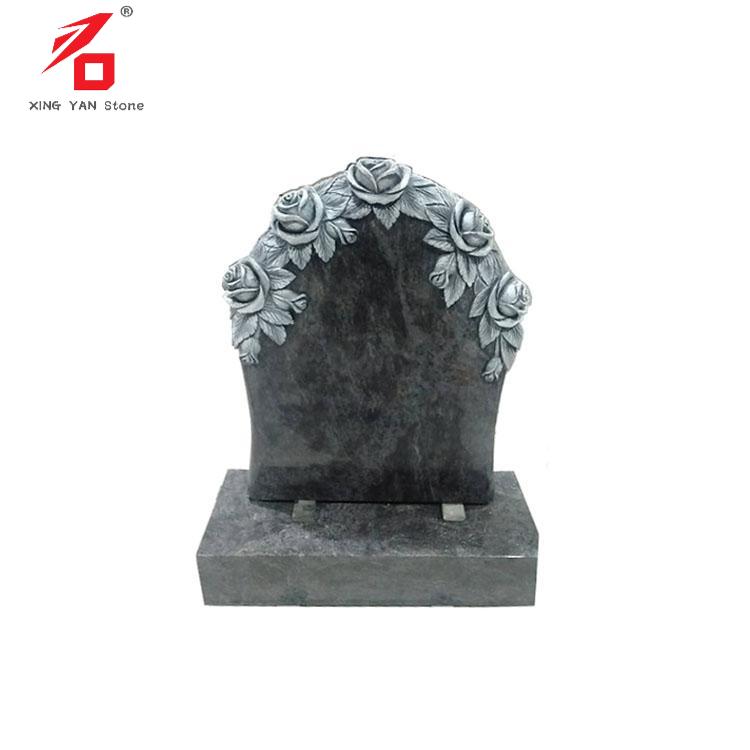 Aangepaste Bahama's Blue Granite Carving Rose Tombstone