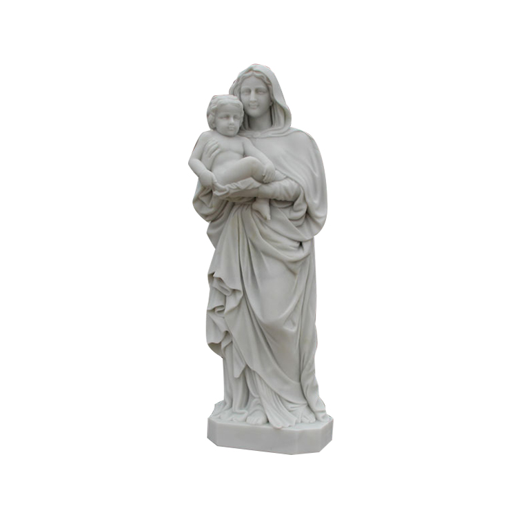 Marmeren Maagd Maria met babysculptuur