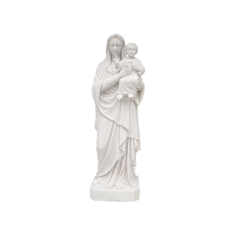 Marmeren Maagd Maria met Jezus Baby-standbeeld