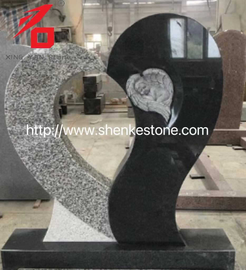 Special Single Heart Shape Angel Hoofdsteen voor begraafplaats